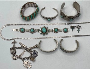 lot 39 image: Alpaca and Silver Tone Jewelry Lot with Faux Turquoise