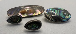 lot 69 image: Sterling and AbaloneShell Pins and Pierced Earrings