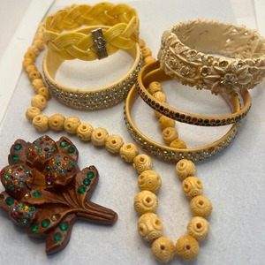 lot 99 image: Celluloid Bracelets, Braided, Rhinestones, Carved