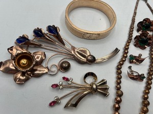 lot 58 image: Large Flower Brooch stamped Truart Sterling and Sterling Screwback Earrings Art Deco Signet Ring