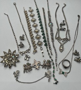 lot 59 image: Bogoff Rhinestone Necklace and Earring Set and Rhinestone Jewelry Lot