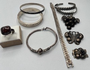 lot 136 image: Sterling 925 Bracelets Sterling Taxco Pin Siam Sterling ND 925