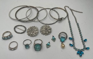 lot 47 image: 15 PC Lot include 3 Sterling Silver Rings and Turquoise in Sterling Ring