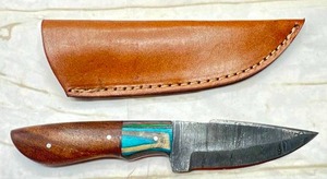New 8 " Damascus Full Tang Steel Knife with Leather Sheath