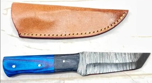 lot 20 image: New 8 12 Damascus Full Tang Steel Knife with Leather Sheath