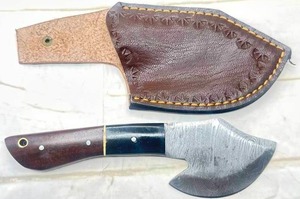 lot 27 image: New  7 14 Damascus Axe with Leather Sheath