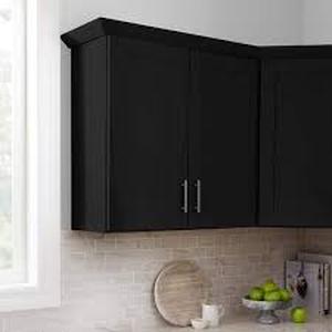 lot 1 image: Hampton Bay Avondale 30 in. W x 12 in. D x 30 in. H Ready to Assemble Plywood Shaker Wall Kitchen Cabinet in Raven Black Customer Returns See Pictures