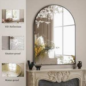 lot 4 image: XRAMFY 30 in. W x 40 in. H Modern Arched Black Aluminum Alloy Framed Wall Mirror Customer Returns See Pictures