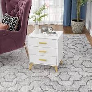 lot 32 image: FUFU&GAGA Single White Wooden Nightstand, End Table, with 3 Drawers, 19.7 in. W x 15.7 in. D x 23.8 in. H   Customer Returns See Pictures