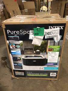 lot 10 image: Intex PureSpa Plus Greystone Inflatable Square 4-Person Hot Tub Spa, 83 in. x 28 in. Missing Pieces  Customer Returns See Pictures