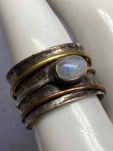 lot 2B image: Sterling Silver Multi-Metal Ring with Moonstone Size 7.5