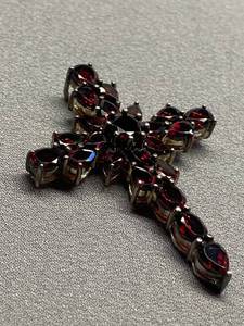lot 3B image: Vintage 925 Sterling Silver Garnet Cross Pendant Intricate Design