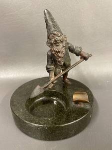 lot 11 image: Vintage Metal and Marble Gnome Figurine Ashtray
