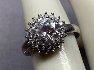 lot 13B image: Solitaire Sterling Silver Halo Ring Size 7