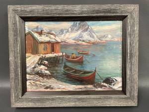 lot 13 image: Harry Thomse 1954 Oil Painting Norway Winter