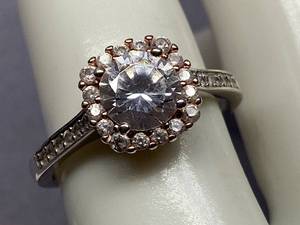 lot 14B image: Sterling Silver Halo Gemstone Ring Size 7.75