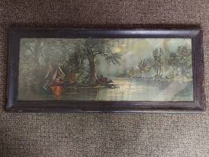 lot 14U image: Camp at Night Print #1040 Native American Teepee River Scene