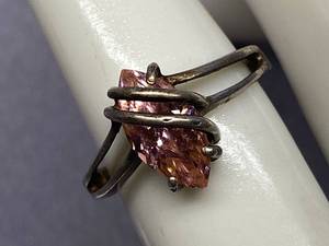 lot 16B image: Marquise Pink Stone Sterling Silver Ring Size 6