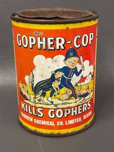 lot 16 image: Rare Vintage Gopher-Cop Tin, Fairview Chemical Co. - Empty