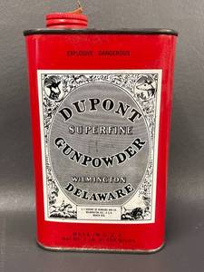 lot 20 image: Vintage DuPont Superfine Gunpowder Tin Red Collectible - Empty