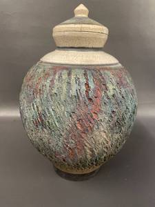 lot 24 image: Corvus Moon Raku Pottery Vase with Lid Unique