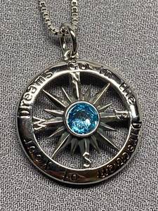 lot 25B image: Sterling Silver Compass Necklace Blue Gemstone