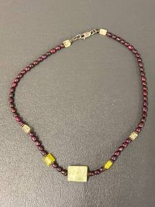 lot 32B image: Purple Pearl and Green Stone Necklace 925 Silver