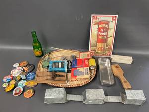 lot 35A image: Vintage Memorabilia Lot Buttons, Sign, Tools