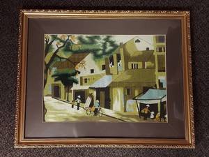 lot 37U image: Vietnamese Thread Art Framed Embroidered Village Scene