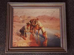 lot 38U image: Vintage Adam Styka 1950 Cowboy & Horse Framed Print