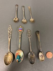 lot 42B image: Lot of 7 Vintage Silver Collectible Spoons - 800, 830, Sterling