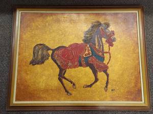 lot 42U image: Vintage Mixed Media on Canvas by Mara in Elegant Wooden Frame