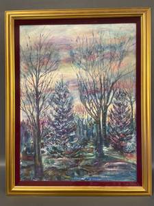 lot 43 image: Framed Winter Landscape Oil Painting