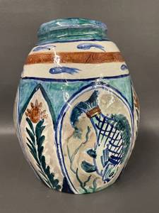 lot 66 image: Brokenshaw Hand-Painted Ceramic Vase with Fish Motif