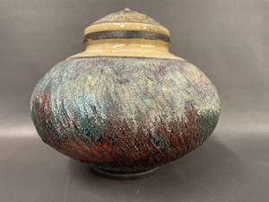lot 67 image: Corvus Moon Original Dragonfly Motif Raku Ceramic Jar Sculpture