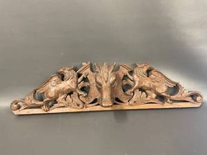 lot 69 image: Antique Architectural Carved Wooden Mythical Creature Panel Decor