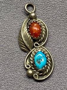 lot 77B image: Vintage Turquoise Coral Sterling Silver Pendant