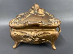 lot 79 image: Antique Brass Trinket Box or Jewelry Casket with Floral Design