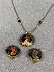 lot 92B image: Vintage Cloisonn Horse Necklace & Earrings Set