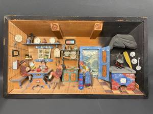 lot 100 image: Handcrafted Alpine Kitchen Wood Diorama Scene