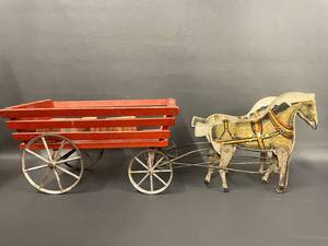 lot 101 image: Vintage Horse-Drawn Cart Toy