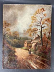 lot 102 image: Vintage  Antique Signed English Landscape Oil Painting 16x12