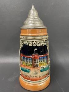 lot 114 image: Colorful Ceramic Beer Stein with Metal Lid, Landmarks