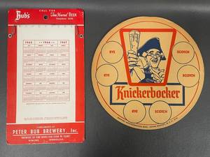 lot 141 image: Vintage Knickerbocker Oversize Coaster & Bubs Brewery 1965-67 Calendar