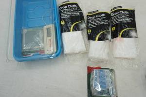 lot 61 image: plastic drop cloths & outdoor clips