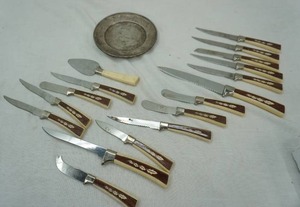 lot 164 image: vintage knife set and silver plated plate