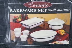 lot 188 image: ceramic bakeware set with stands