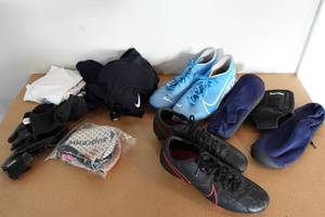 lot 253 image: Assorted Sporting Goods -Cleats, Gloves, Masks