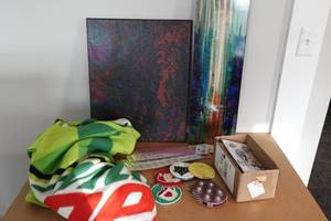 lot 262 image: Mountain Dew Blanket with Wall Dcor and Crafting Supplies