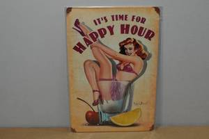 lot 128 image: Novelty Metal Sign -Happy Hour